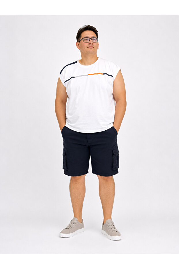 Large Size Men's Shorts with Side Elastic Waist, Lace-Up Closure, Zipper and Cargo Pockets