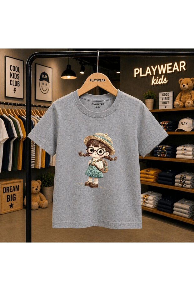 Girl Printed 100% Cotton Unisex T-Shirt with Knitted Bag 5 6 -7 8-9 10 -11 12 Years Old