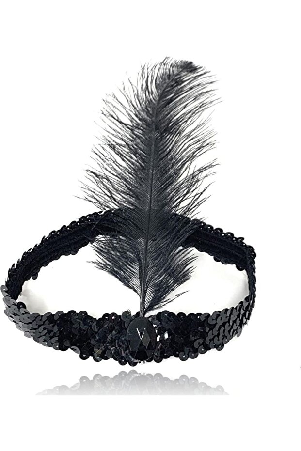 Black Color Charleston Headdress 90's 80's Feather Headband