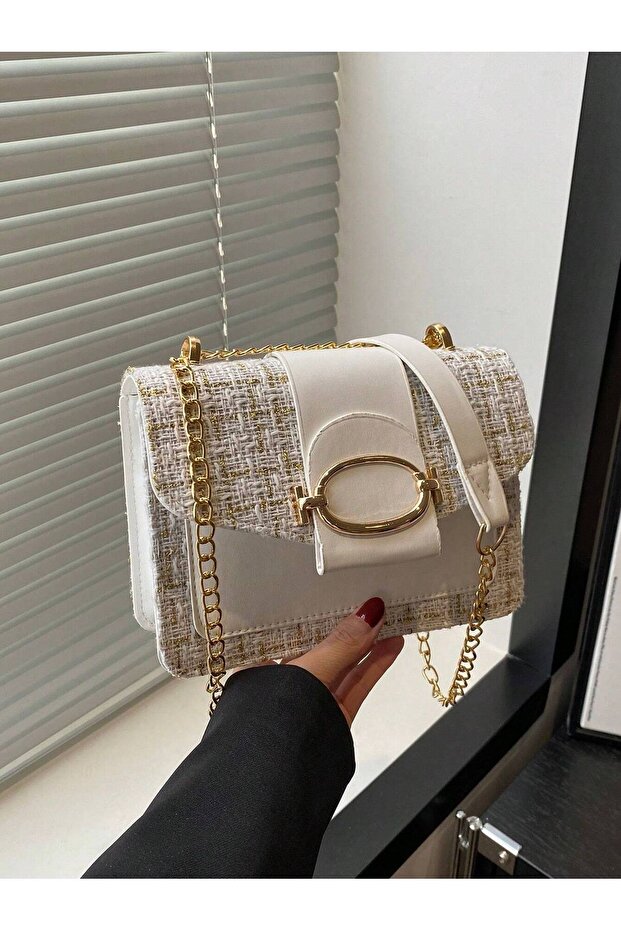 Versatile Checkered Pattern Drawstring Chain Square Bag