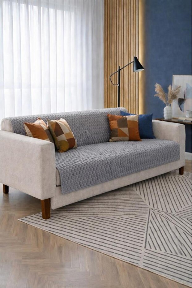 Liva Plush Non-Slip Base Sofa Cover 170X215 cm Gray