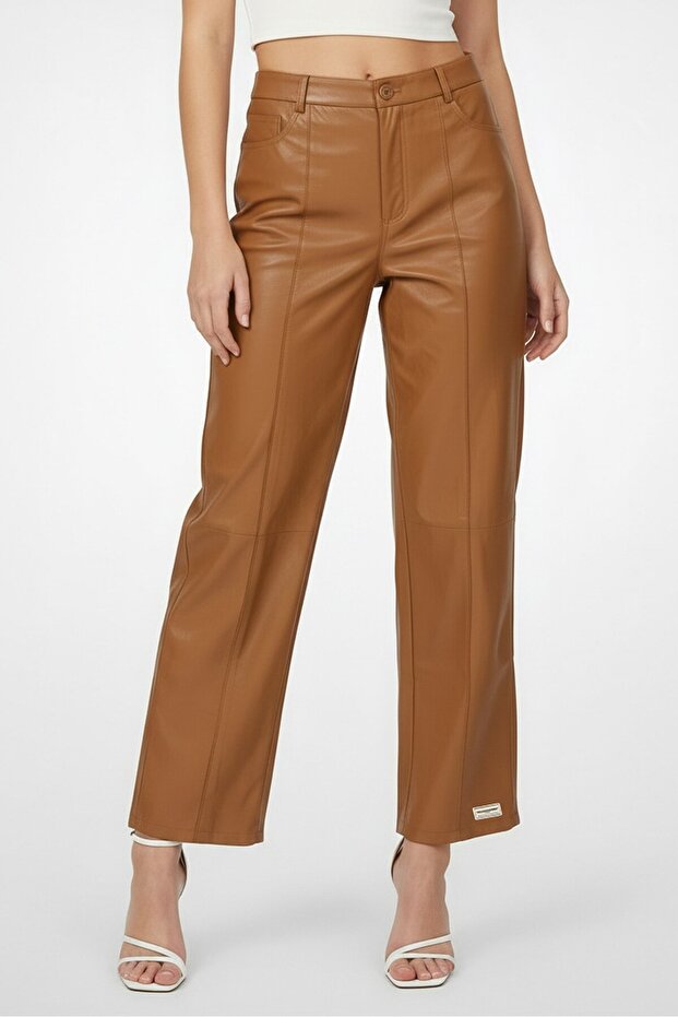 Women Regular Fit Solid Straight Pants, Brown