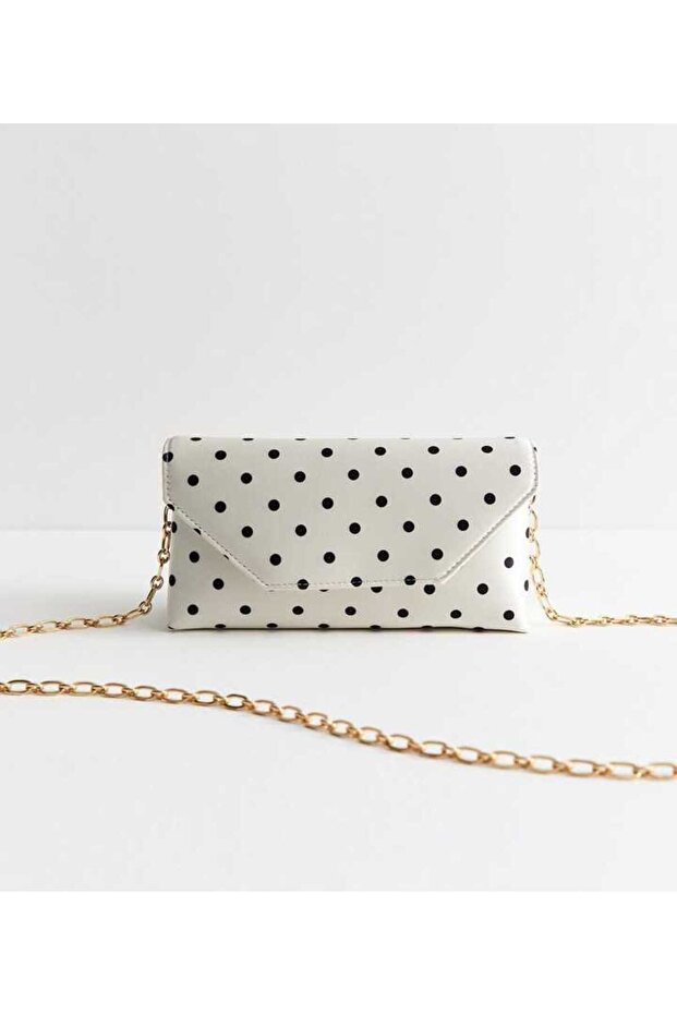Dora White and Black Polka Dot Envelope Hand and Shoulder Bag