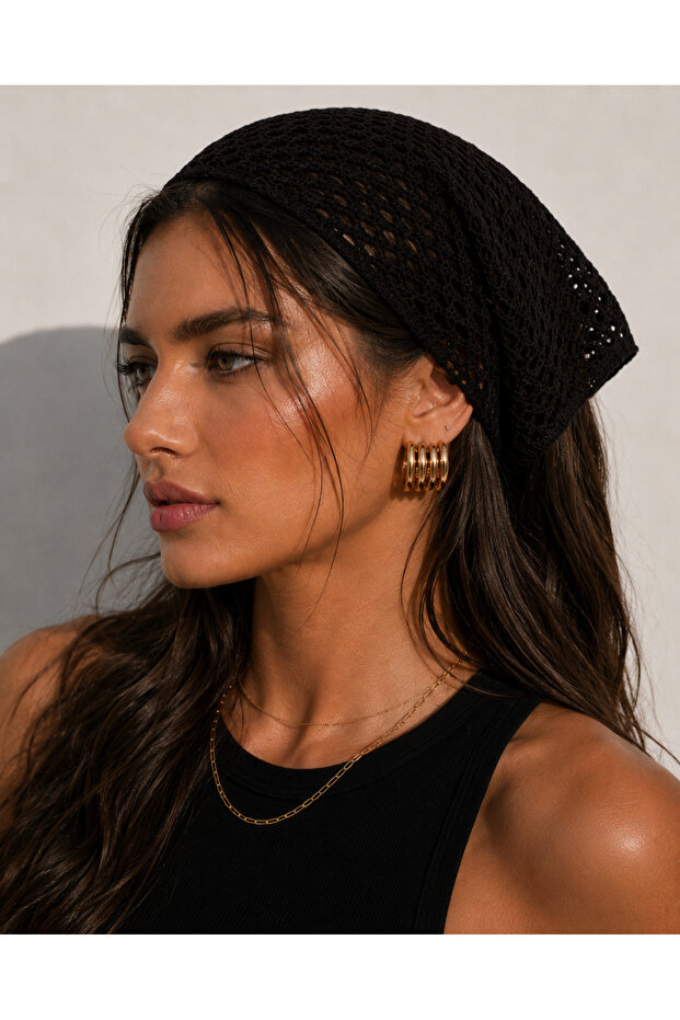 Women's Black Mesh Model Bandana, Knitted Bandana