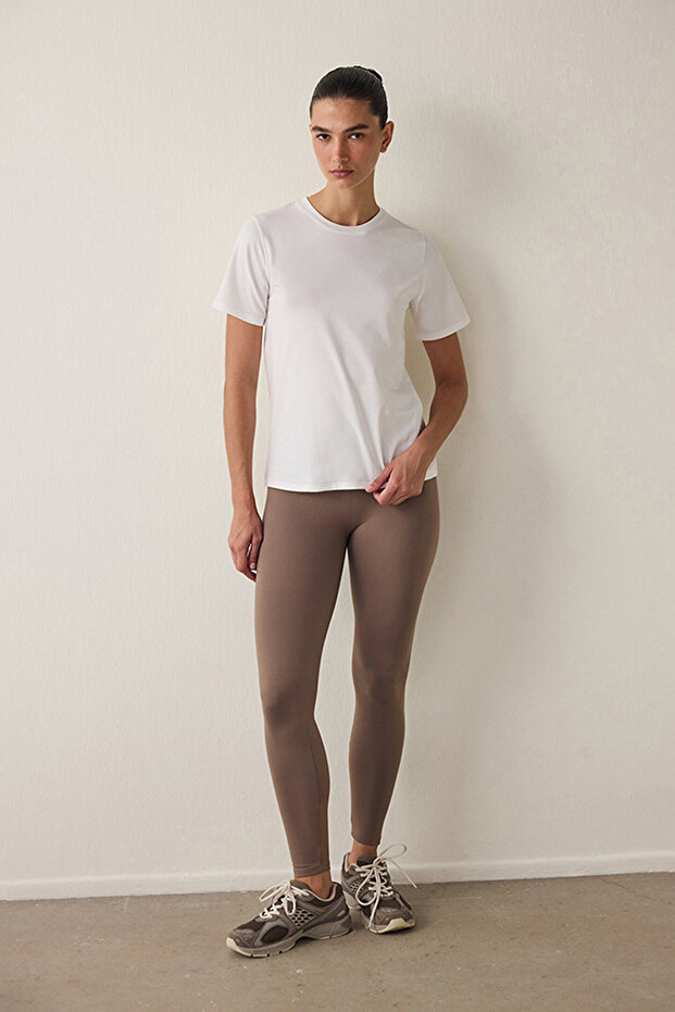 Women's Cotton Casual Basic Regular Fit T-shirt - Off White - 4