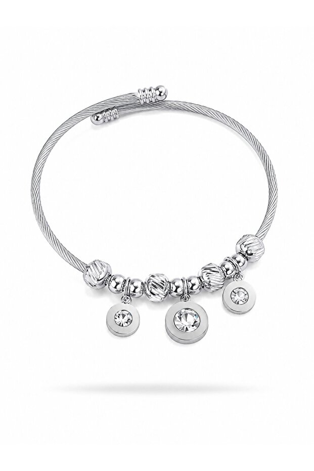 316L Steel Silver Color Zircon Stone Model Charm Bracelet