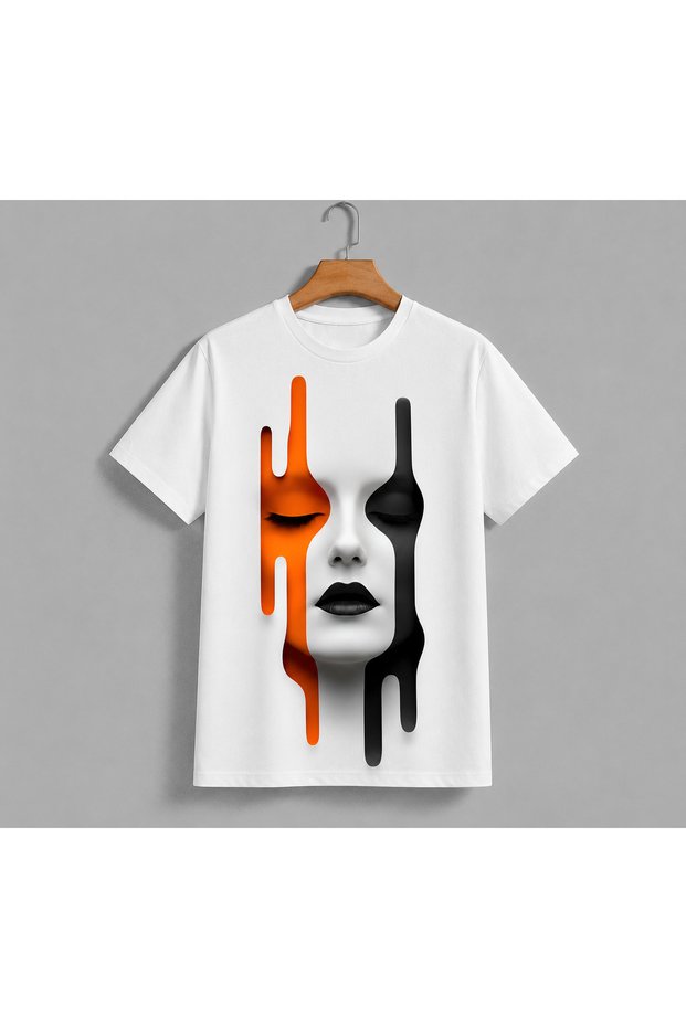 Unisex Oversize T-Shirt Painted Face Printed 100% Cotton T-Shirt Comfortable Fit