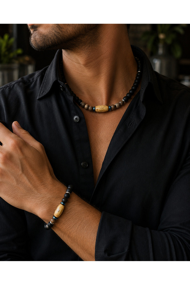 Zeus' Legacy Men's Set – Crystal Onyx, Hematite Natural Stone, Wooden Beads and Stone Power & Balance Design