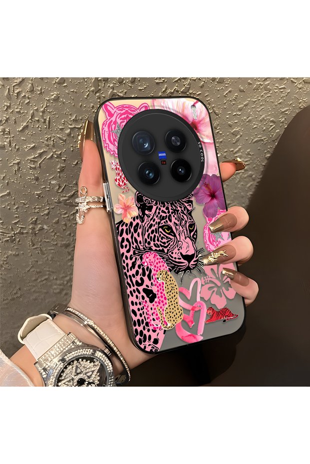 Vivo X200 Pro Compatible Silicone Edge Hard Back Case Couple Phone Case Leopard Pattern