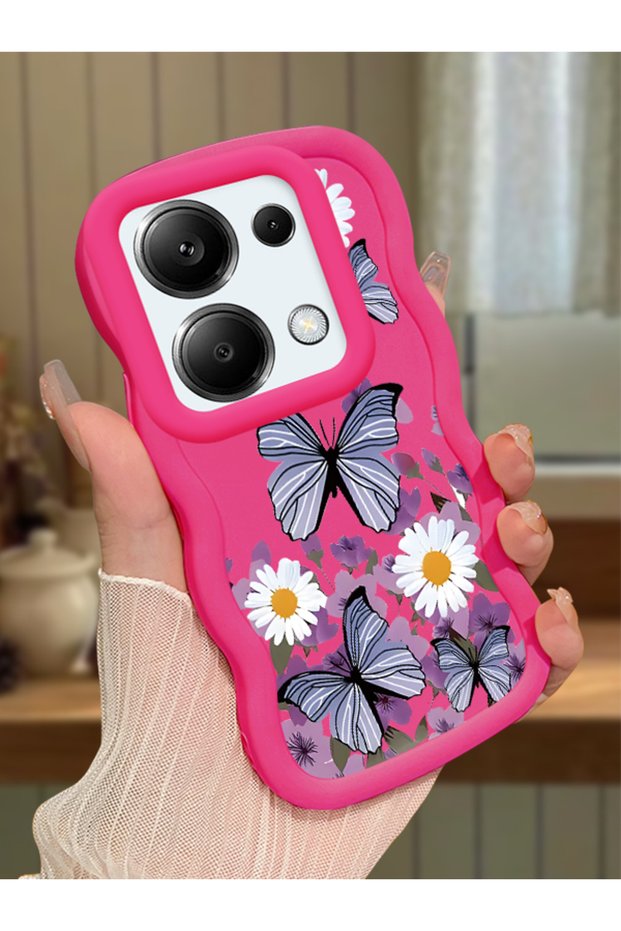 Poco M6 Pro 4g Compatible Case Camera Protector Red Silicone Couple Phone Case Butterfly Pattern