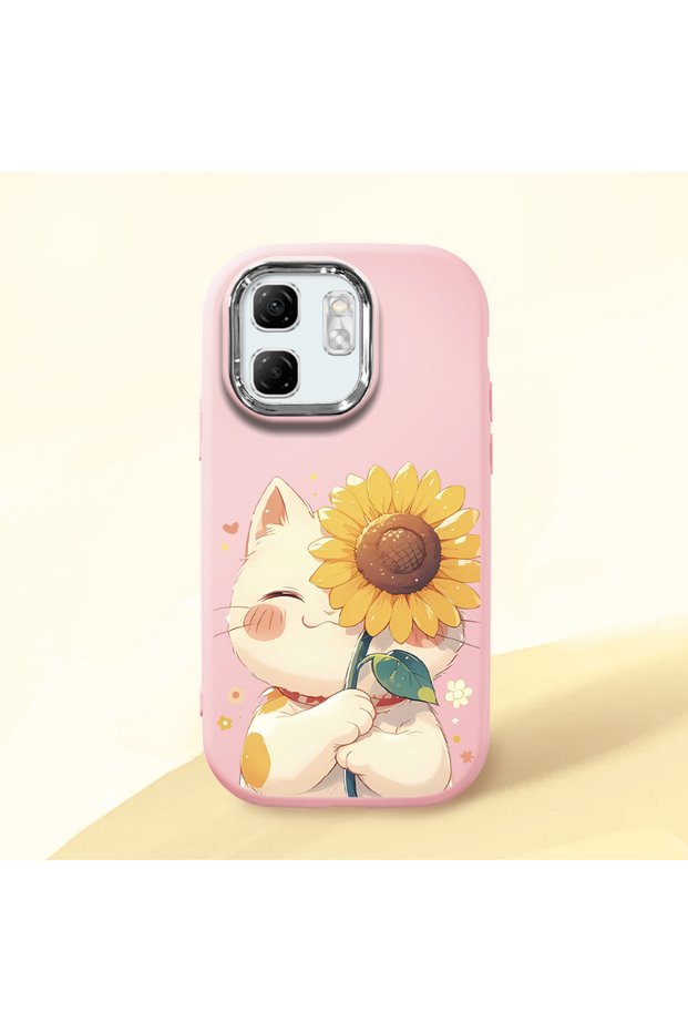 Infinix Hot 50I Compatible Case Camera Protector Pink Silicone Couple Phone Case Cat Pattern