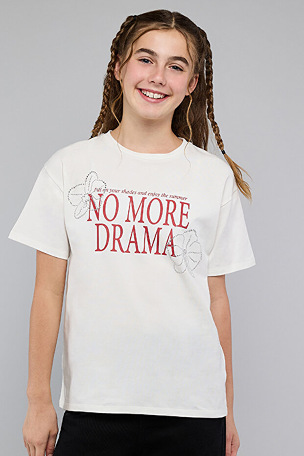 Typography Print T-Shirt with Crew Neck and Short Sleeves
