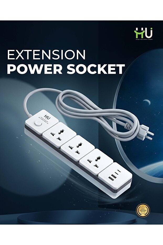 Extension Power Socket 3 Outlet + USB with 3M Cable – Multi Plug Power Strip with Switch, High-Quality Copper Extension Board for Home & Office