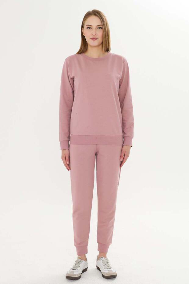 Women's Cotton Crew Neck Sweatshirt Set Pink 8512-P
