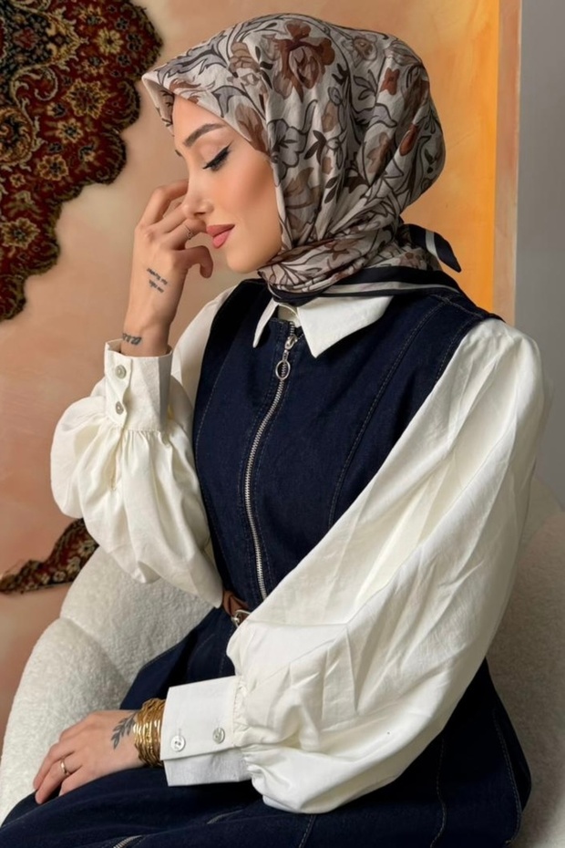 Black/Stone Patterned Silk Scarf