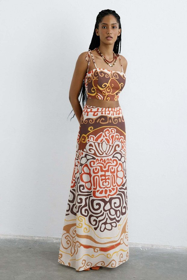 Linen High Waist Long Multi Skirt