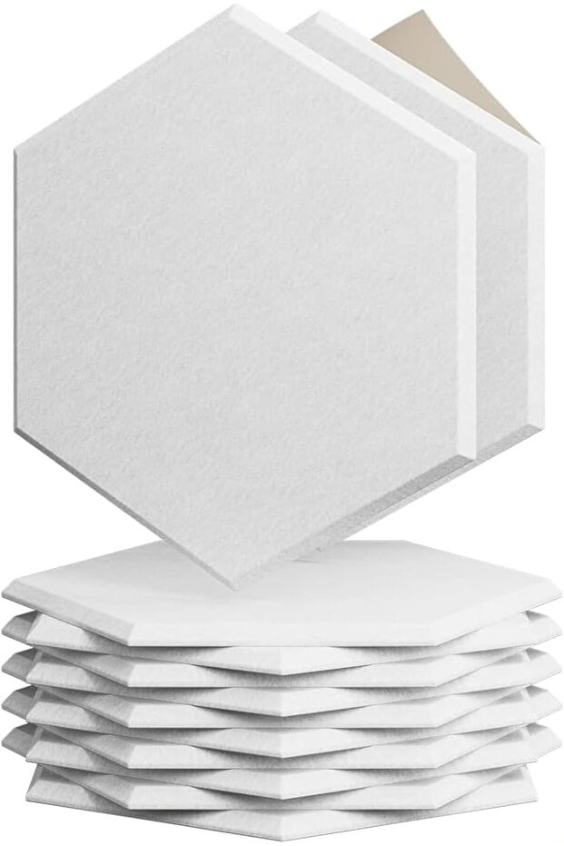 (in48)12 Pack Acoustic Panels, High Density Sound Absorbing Panels, Hexagon Wall Decor (White)