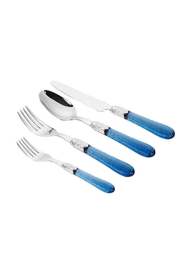 Ivory 16 Piece Stainless Steel Fork Spoon Knife Set Blue