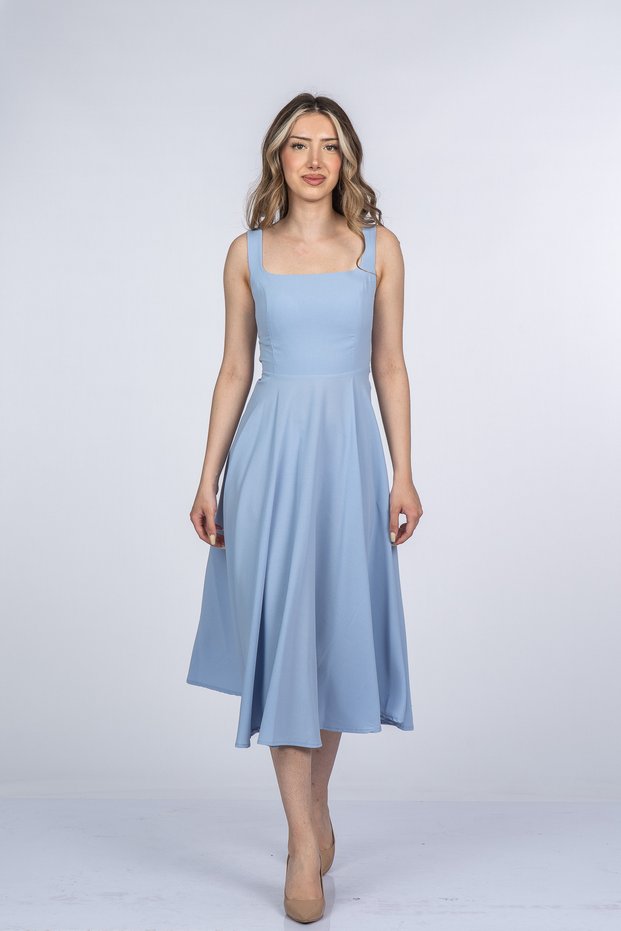 Women's Summer Blue Mayra Premium Strappy Square Neck Long Midi Dress Stylish Casual Comfortable 50411