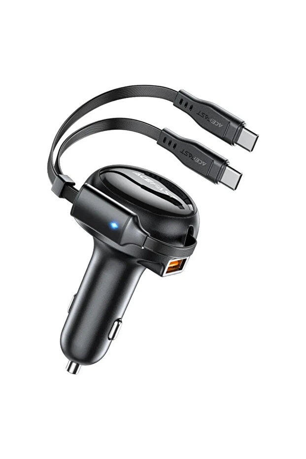 شاحن سيارة سريع B13 بقوة 53 واط مع كابلين USB-C قابلين للسحب