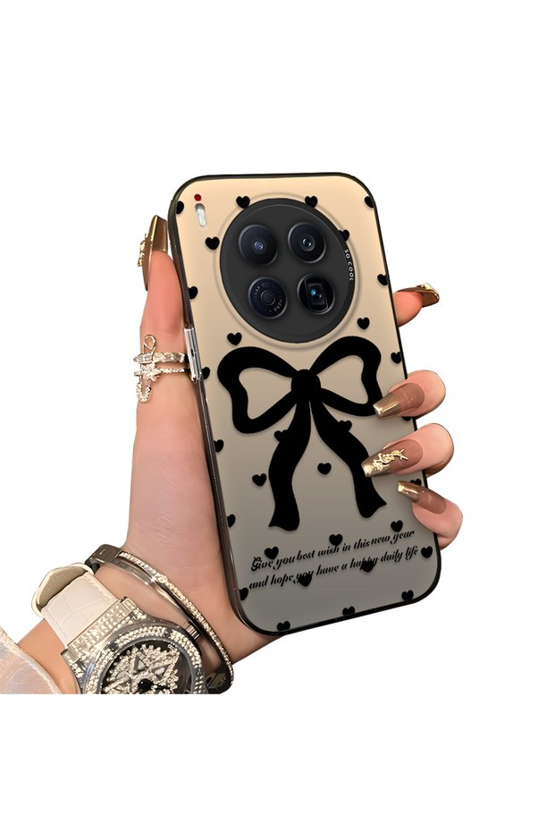 Tecno Camon 40 Premier 5g Compatible Silicone Edge Hard Back Case Couple Phone Cover with Bow Pattern