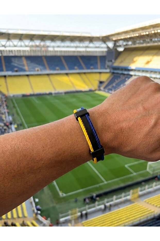 Leather Fan Bracelet (Yellow-Navy Blue)