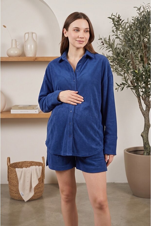 Fiji 100% Cotton Terry Fabric Elastic Waist Comfortable Fit Pocket Detailed Maternity and Postpartum Shorts