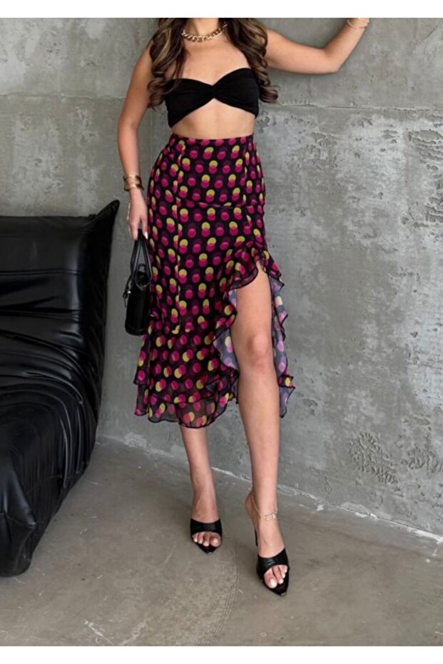 Women's Asymmetrical Polka Dot Midi Skirt