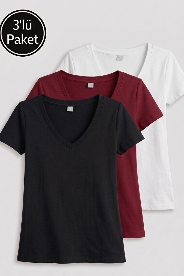 Women's V-Neck Cotton 3-Pack T-Shirt