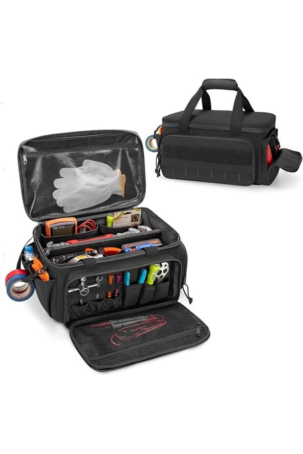 Multifunctional Tool Bag with Multi-Pockets and Zipper, Portable Mechanic and Electrician Tool Organizer Tote with Padded Handle