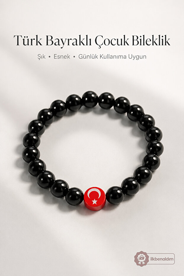 Turkish Flag Children's Beaded Bracelet Black Moon Star Elastic Bracelet