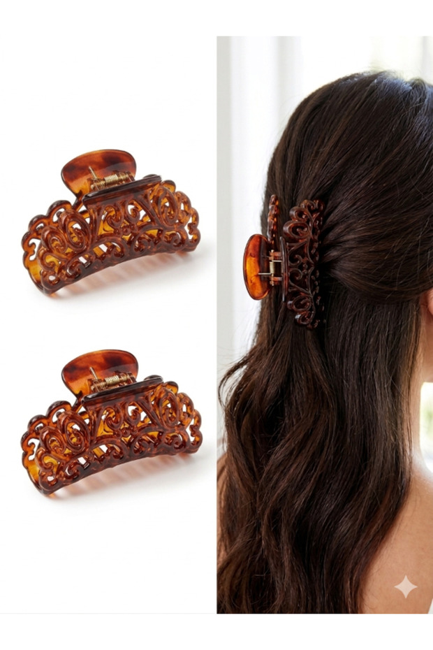 Brown Large Size 1 Piece Embroidered Patterned Latch Buckle 10 cm Clasp Buckle Women's Hair Accessory