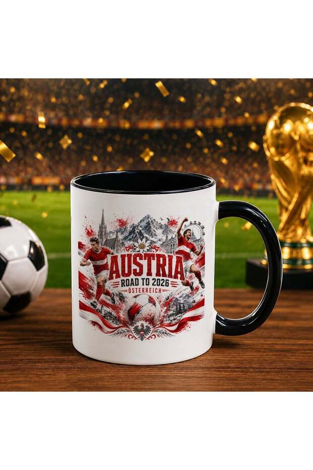 كأس أسود بتصميم كأس العالم 2026 بتصميم مشجعي النمسا