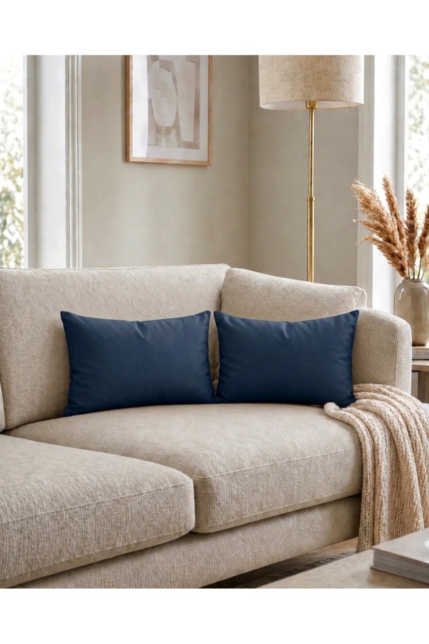 Double-Sided Duck Linen, Navy Blue Waist Cushion Cover, 2 Pieces