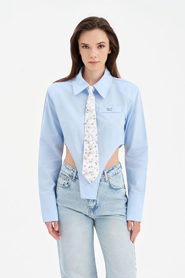 Women's Tie Detailed Open-Side Design Shirt