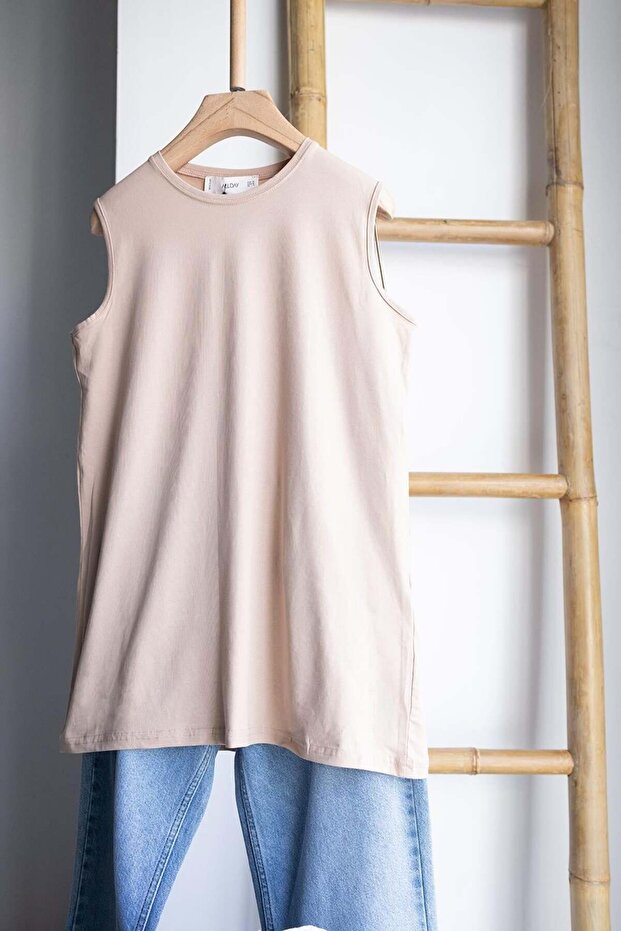 Bej01-100% Cotton Sleeveless Lycra T-Shirt