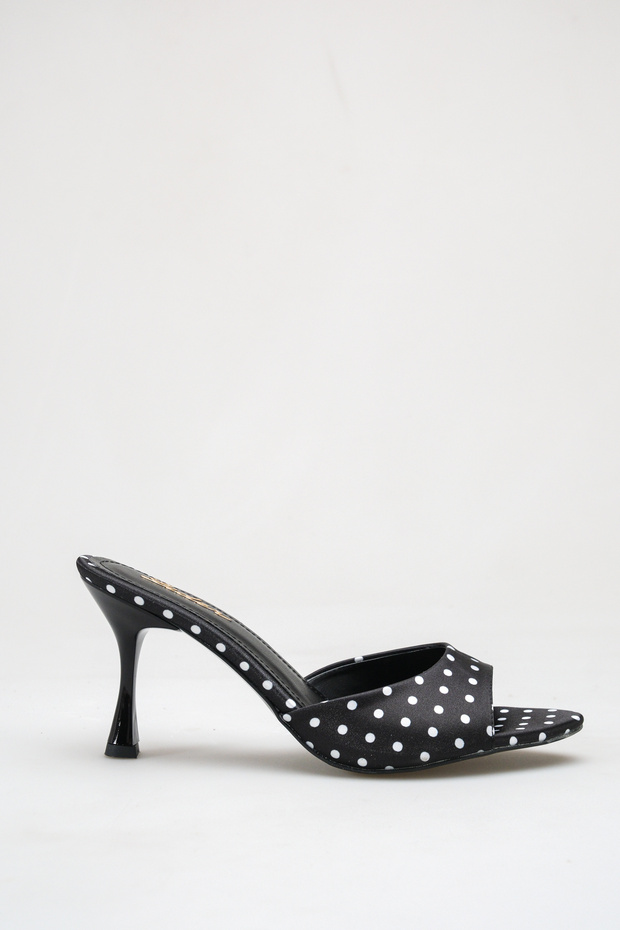Women's Black Polka Dot Pointed Toe Heeled Slippers