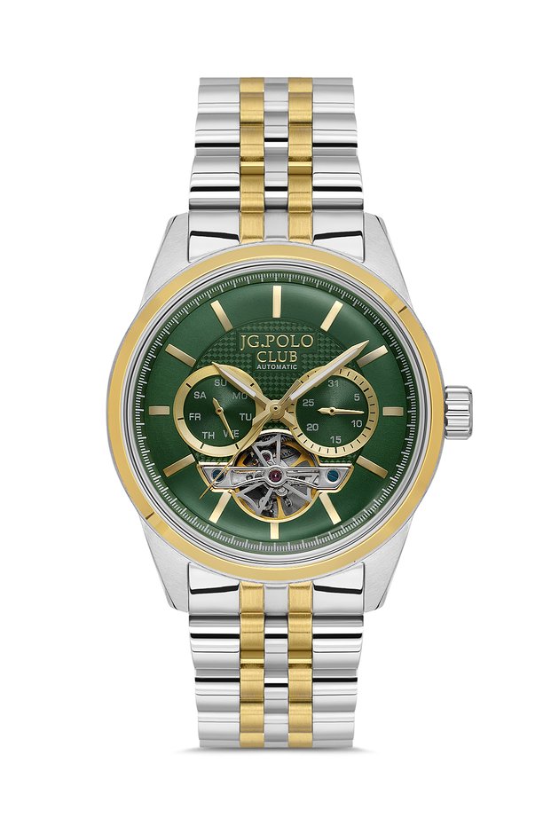 Men's Silver Metal Cord Green Dial Automatic Wrist Watch with 2 Year Warranty