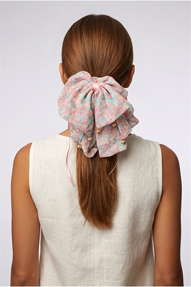 Pink Patterned Pearl Large Bow Latch Buckle