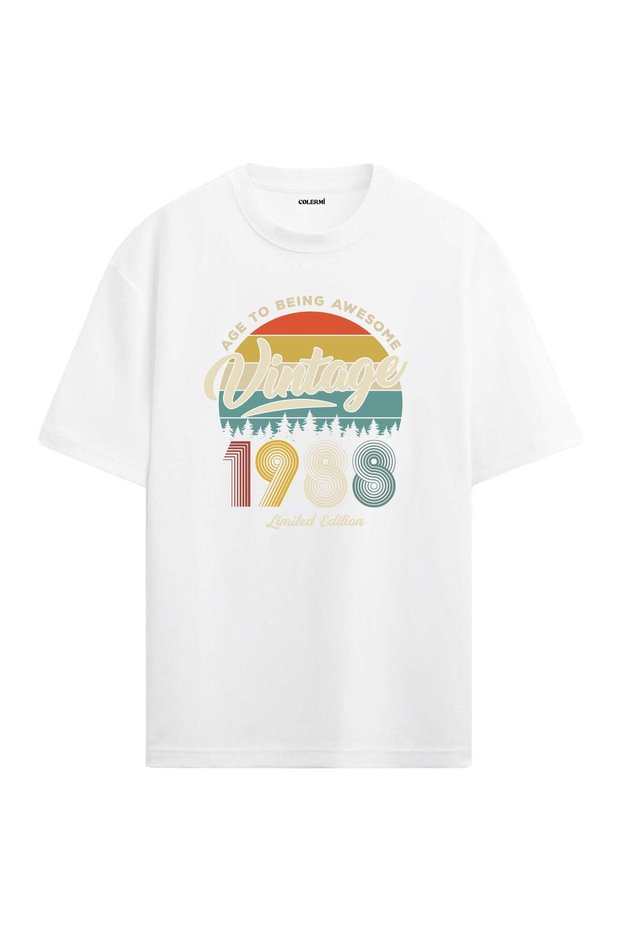 1988 Nostalgia Oversized T-Shirt - Retro Sunset Pine Tree Design