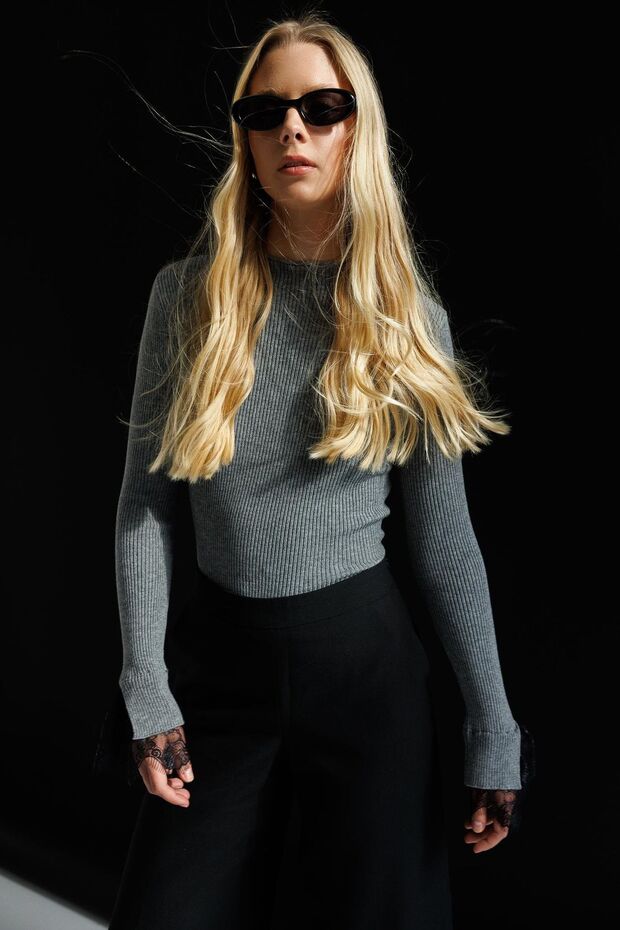 Mixray Slim Fit Ribbed Knitted Sweater, Round Neck