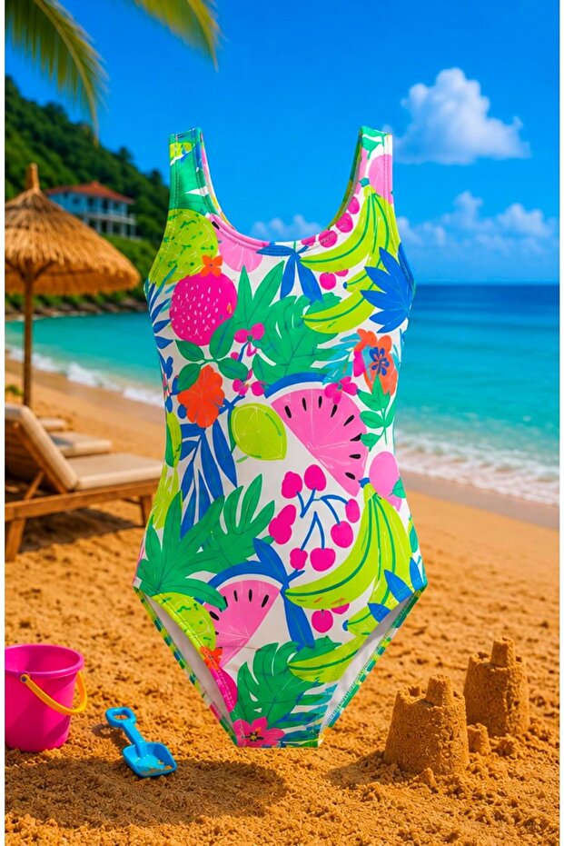 - Girl's Design Print Patterned Swimsuit