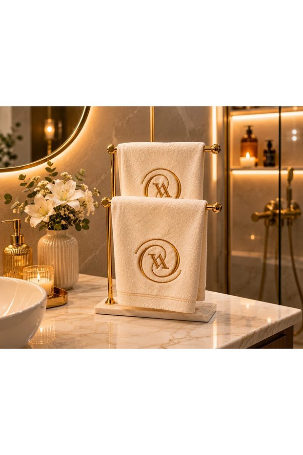 2-Piece Velvet Embroidered Decorative Bath Towel 30X50 cm Luxury Design