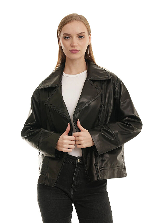 Black 132 Natural Leather Women's Leather Coat