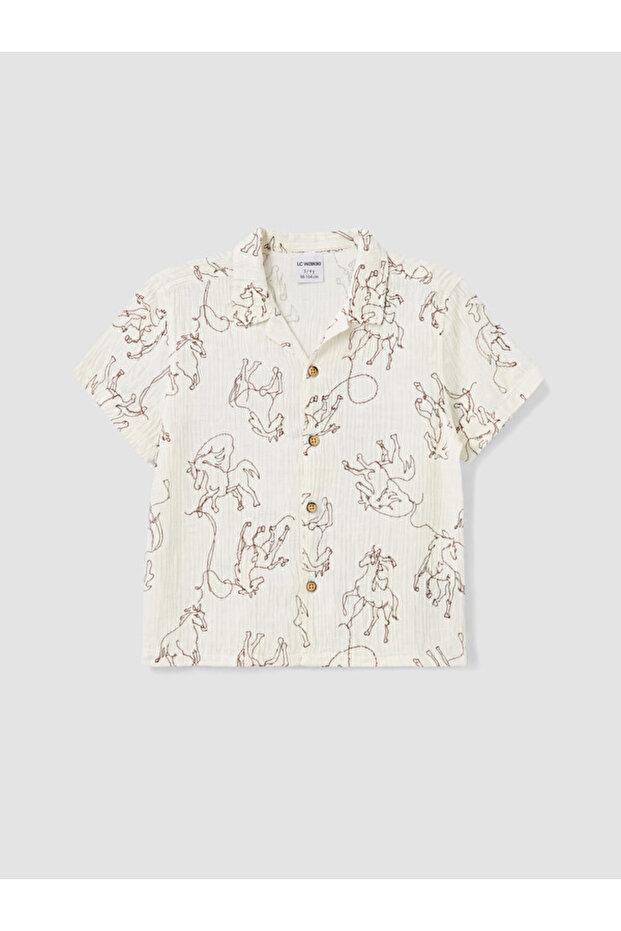 Rmz Gi̇yi̇m Farkiyla Palm Tree Printed Boys' Shirt