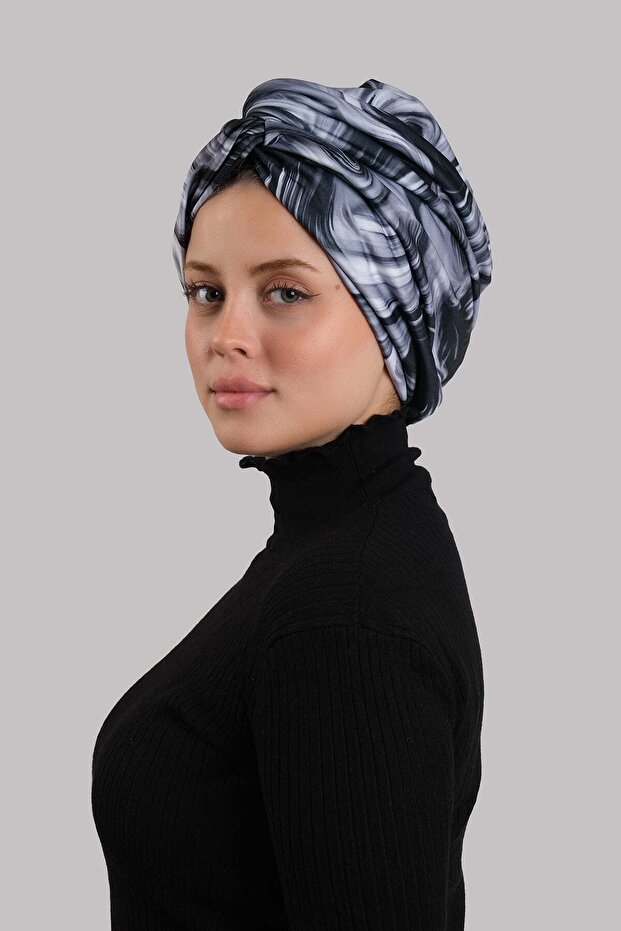 غطاء رأس نسائي من قماش الأنثراسايت بتصميم متقاطع ومزين بنقشة رملية 2511_25