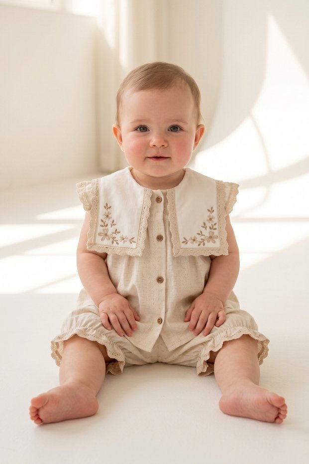 Seasonal Baby Girl Linen Flowers Shorts and Top Set