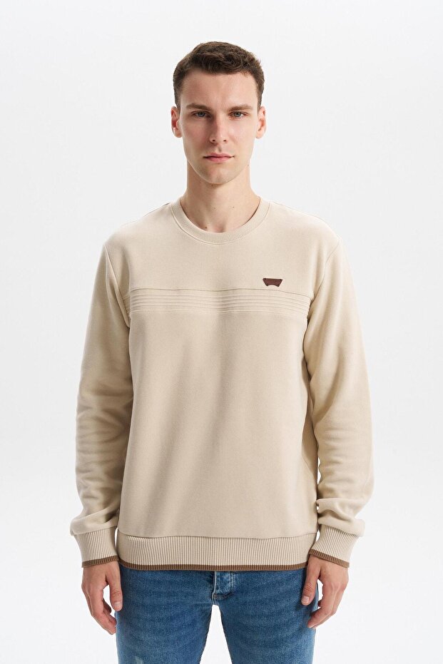 Ar-Ma Men's Crew Neck Sweatshirt Basic Without Print Without Pockets Regular Fit Carbon Brushed Thessaloniki K30124
