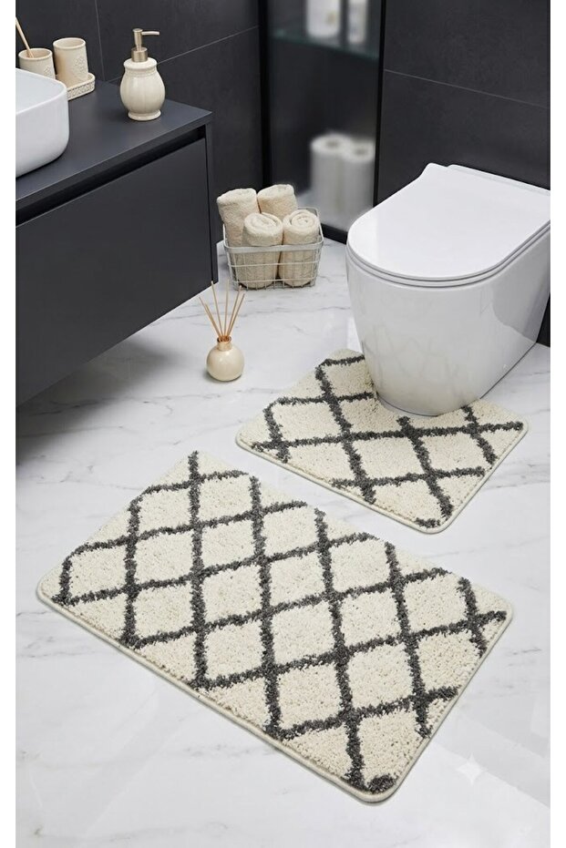 Royal Nordic 2-Piece Latex Non-Slip Base Hollowed Bathroom Mat Set 80X50 cm Machine Washable