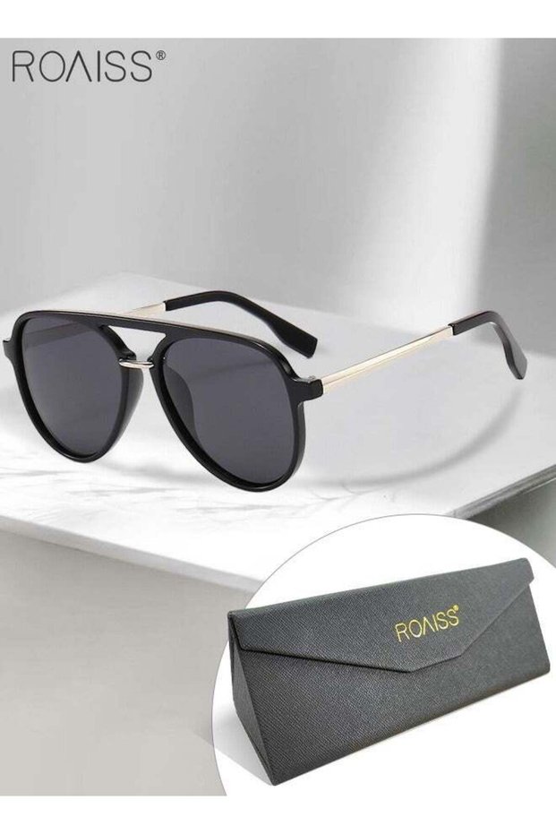 Polarized Aviator Sunglasses for Men Women UV400 Protection Sun Glasses Metal PC Frame Fashion Anti-Glare Sun Shades for Driving Fishing Traveling Bright Black
